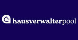 Hausverwalterpool logo with house icon on purple background