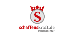 Schaffenskraft logo with crowned red S emblem