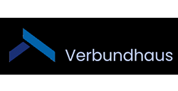 Verbundhaus logo with blue geometric roof icon