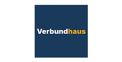Logo von Verbundhaus auf blauem Hintergrund